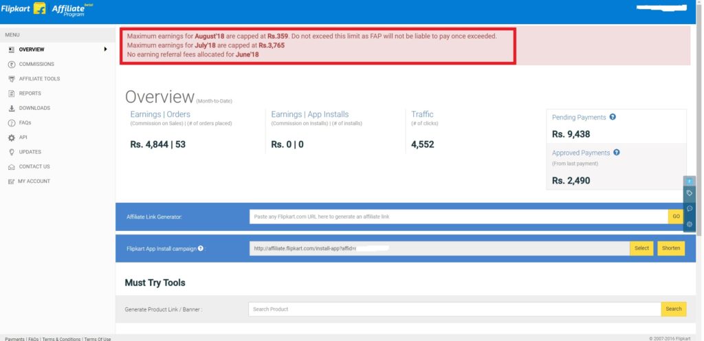 FLIPKART PAUSED AFFILIATE PROGRAM 