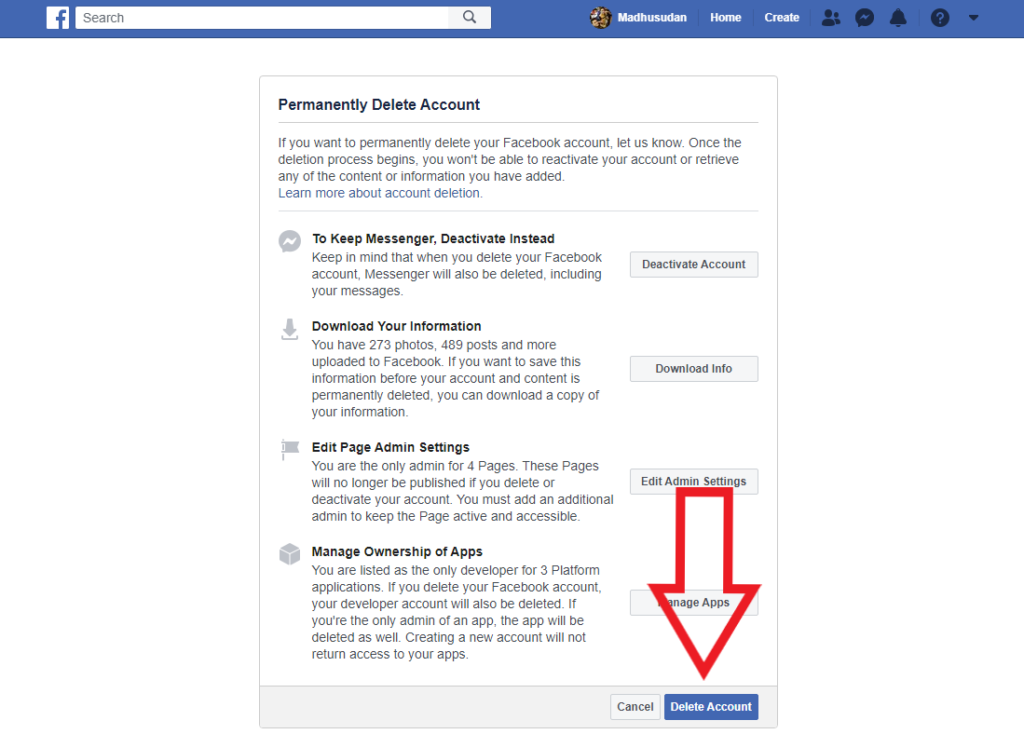 Delete Facebook Account from PC
