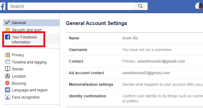 Deactivate Facebook Account from PC