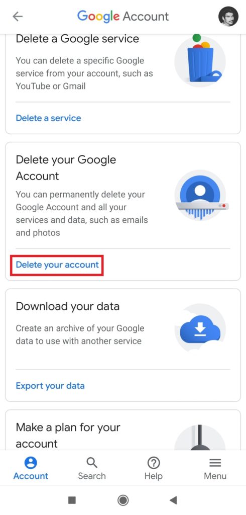Delete Your Google Account in Android